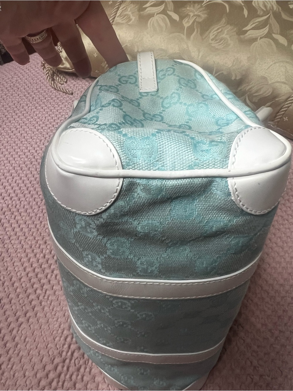 Gucci Vintage Light Blue/Teal GG Canvas Boston Satchel Bag - Picture 13 of 13